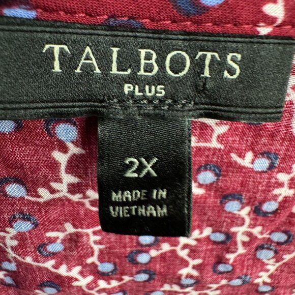 Talbots Tunic Top Womens Plus 2X Burgundy Wrap Shirt Floral Rayon Cottagecore - Picture 5 of 7